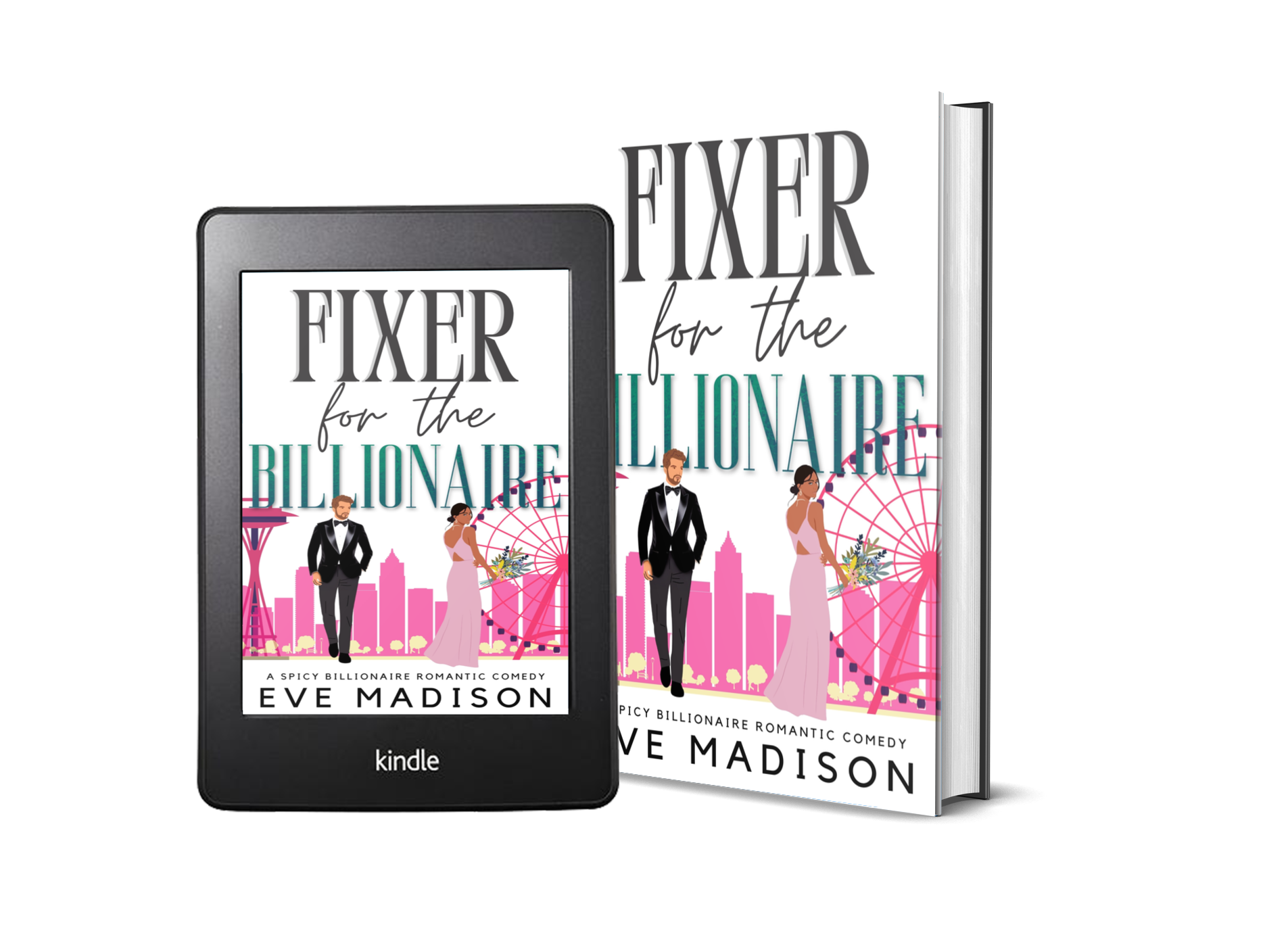 3D Kindle and hardback mockup for Fixer for the Billionaire (an interracial enemies to lovers romance) by Eve Madison